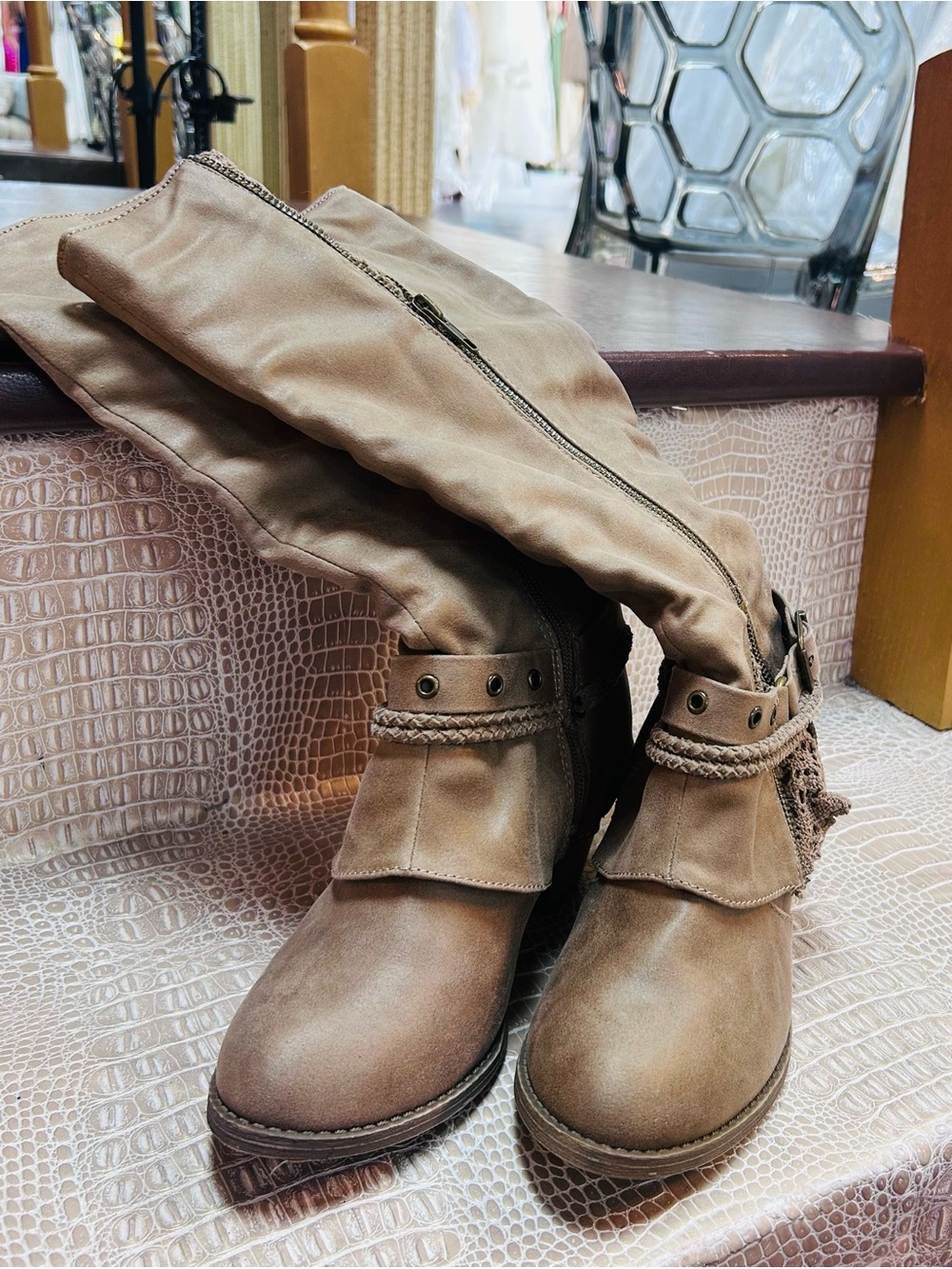 Women’s Tan Knee-High Zip Boots